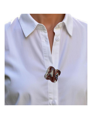 Cache bouton chemise - trèfle marron