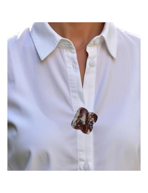 Cache bouton chemise - trèfle marron