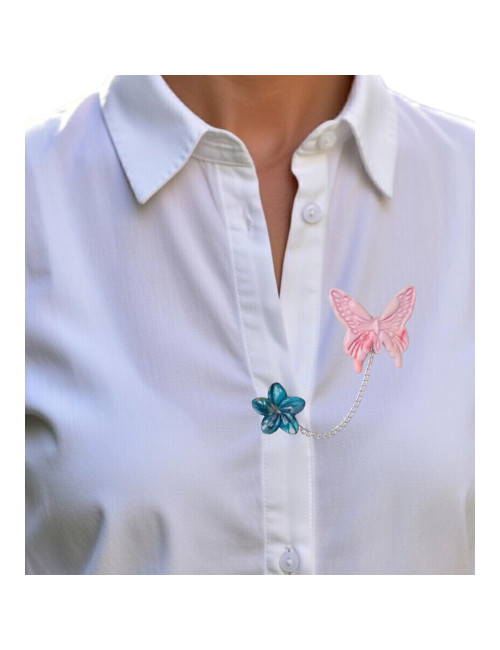 Broche Papillon & Fleur