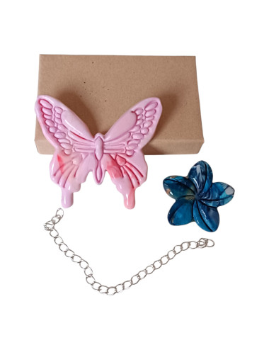 Broche Papillon & Fleur