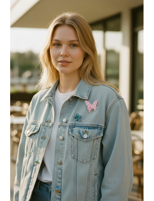 Broche Papillon & Fleur