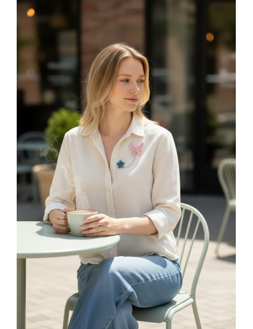 Broche Papillon & Fleur