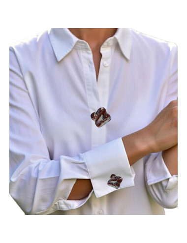 Cache bouton chemise - trèfle marron