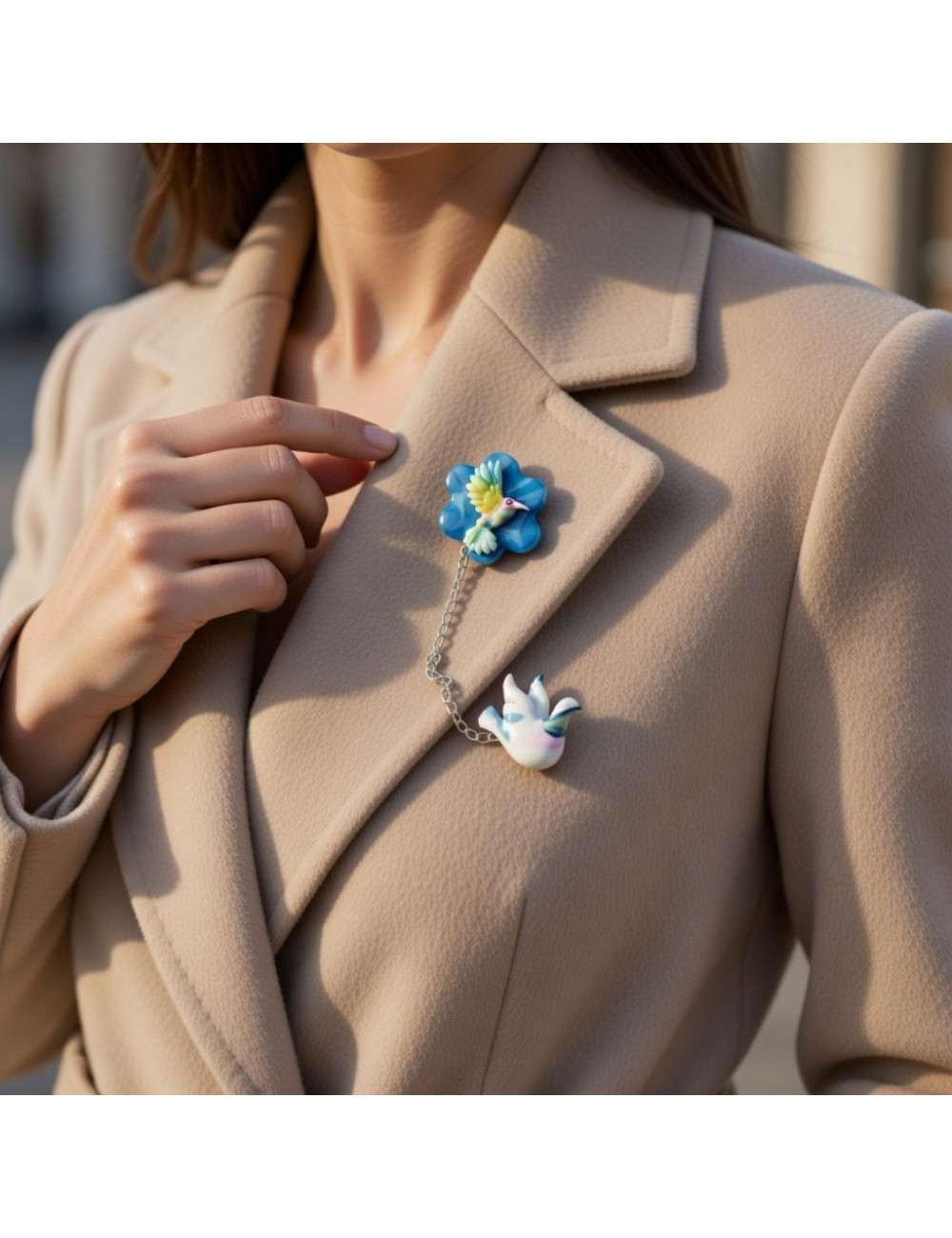 Broche fleur et Colombe