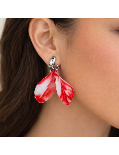 Boucles d'oreilles interchangeable - Feuilles rouge et blanc
