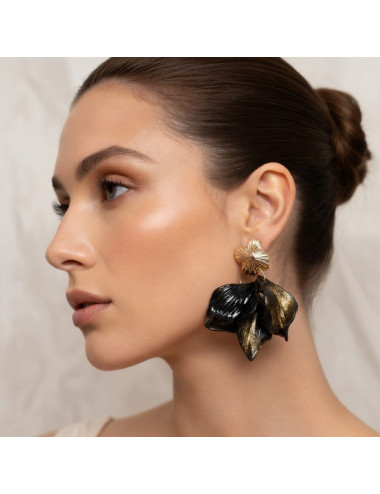Boucles d'oreilles interchangeable-Feuilles Noires