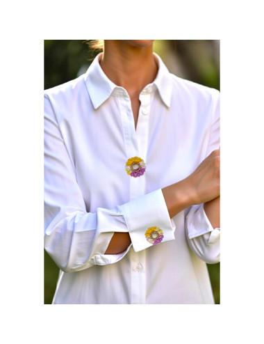 cache bouton chemise- Fleur Multicolore