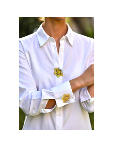 Cache bouton chemise - fleur doré