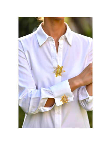 Cache bouton chemise - soleil jaune